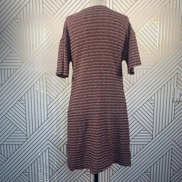 Zara Tweed Pink Orange Stripe Tie Neck Short Sleeve Mini Dress Size Small - Picture 7 of 11